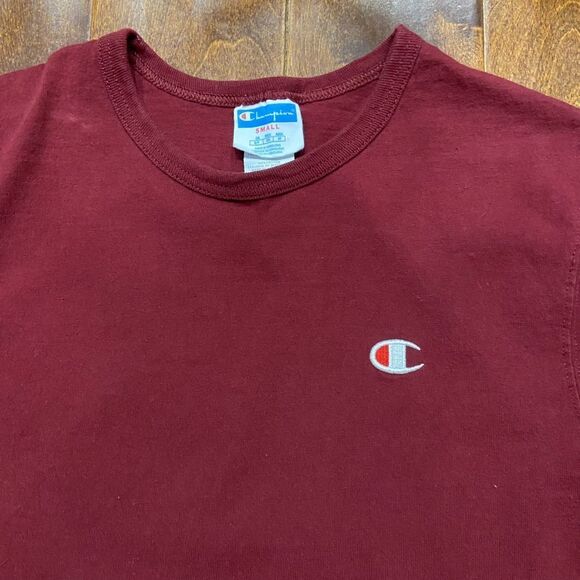 Champion Basic Fit Vintage 90s Maroon Red Cotton T-Shirt Men's Size Small - Picture 2 of 9